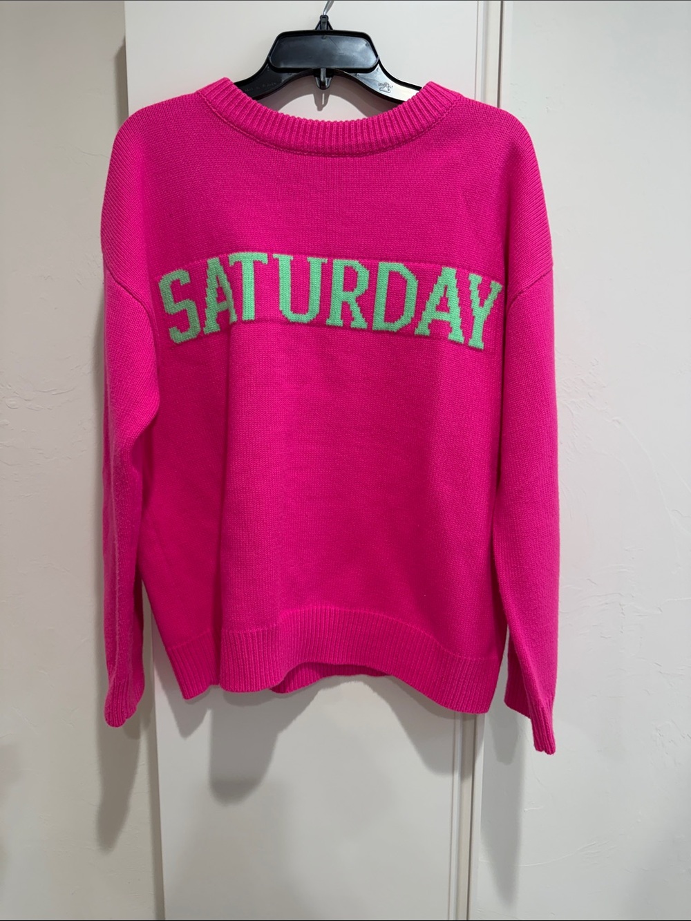 English Factory Hot Pink "SATURDAY" Crewneck Sweater